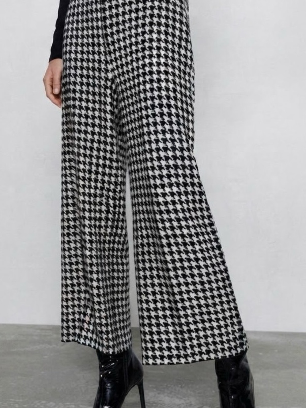 Zara Black & White Houndstooth Wide-Leg Trouser Pants Cropped Size Small